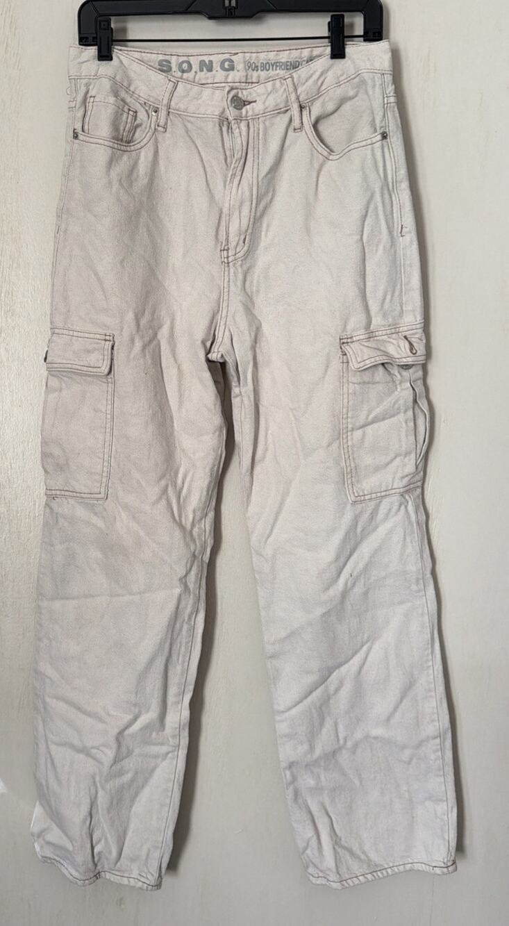 S.O.N.G. Khaki 90's Boyfriend High Waisted Cargo Jeans Women's size 11/30 Used